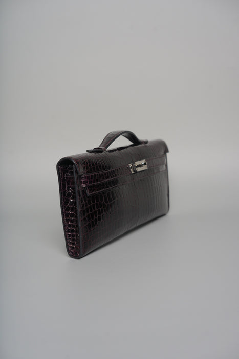 Hermes Kelly Cut in Prunoir Shiny Porosus