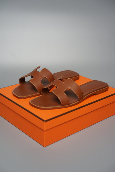 Hermes Oran Sandals in Gold Size 38 (Brand New)