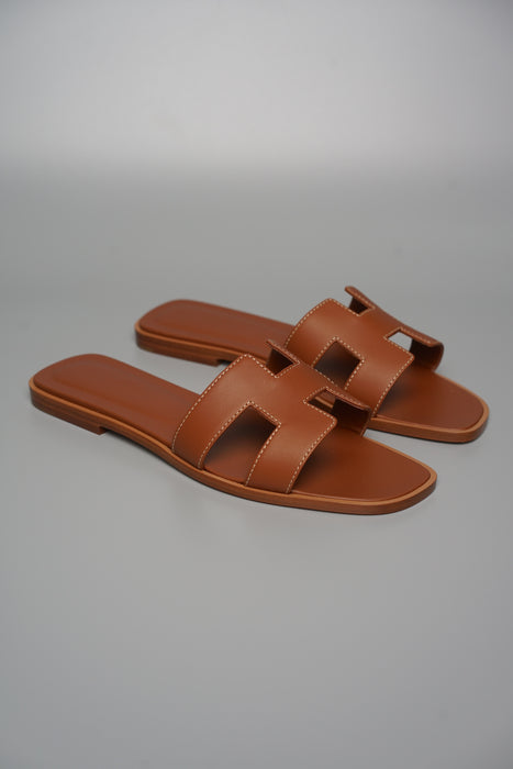 Hermes Oran Sandals in Gold Size 38 (Brand New)