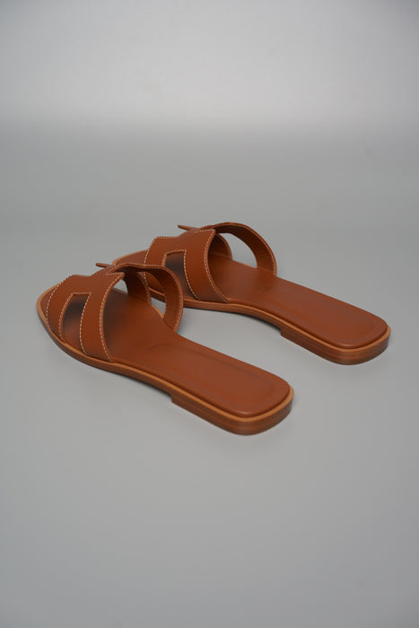 Hermes Oran Sandals in Gold Size 38 (Brand New)