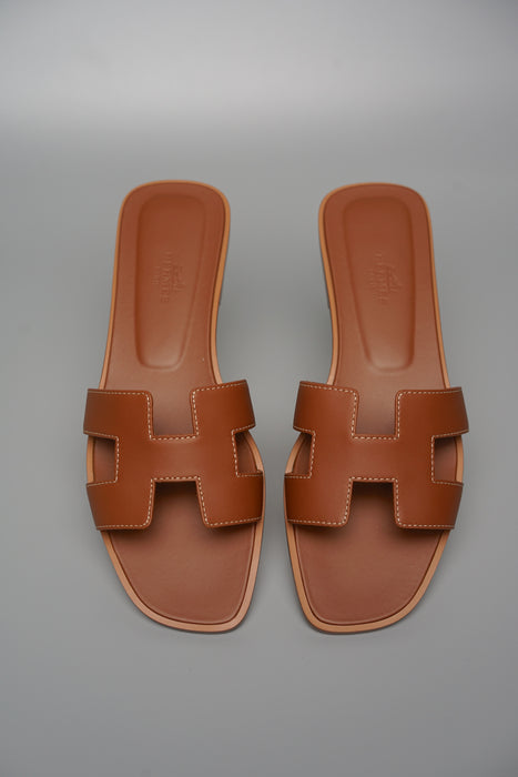 Hermes Oran Sandals in Gold Size 38 (Brand New)