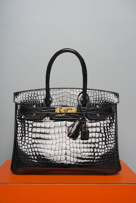 Hermes Birkin 30 in Black Shiny Porosus Ghw