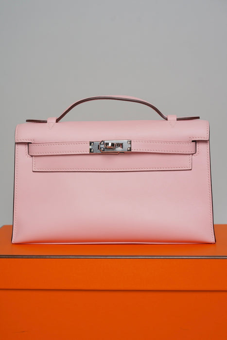 Hermes Kelly Pochette in Rose Sakura Phw (Brand New)