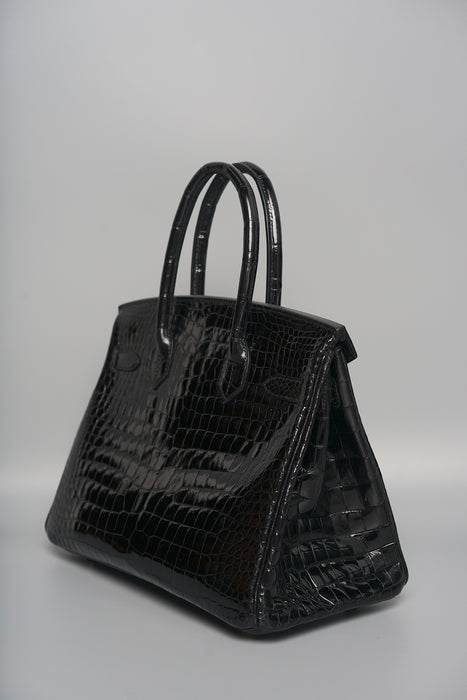 Hermes Birkin 30 in Black Shiny Porosus Ghw