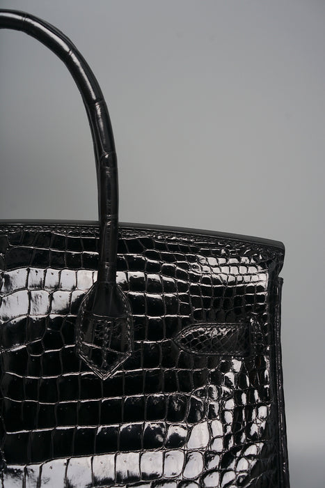 Hermes Birkin 30 in Black Shiny Porosus Ghw