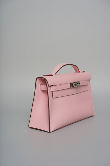 Hermes Kelly Pochette in Rose Sakura Phw (Brand New)