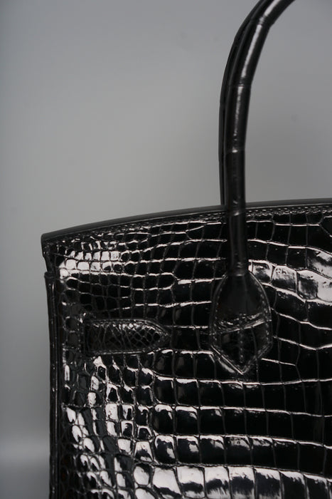 Hermes Birkin 30 in Black Shiny Porosus Ghw