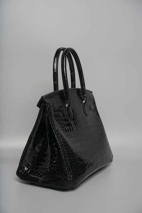 Hermes Birkin 30 in Black Shiny Porosus Ghw