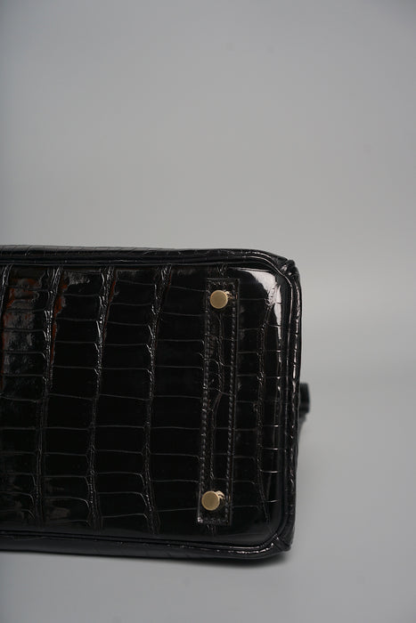 Hermes Birkin 30 in Black Shiny Porosus Ghw