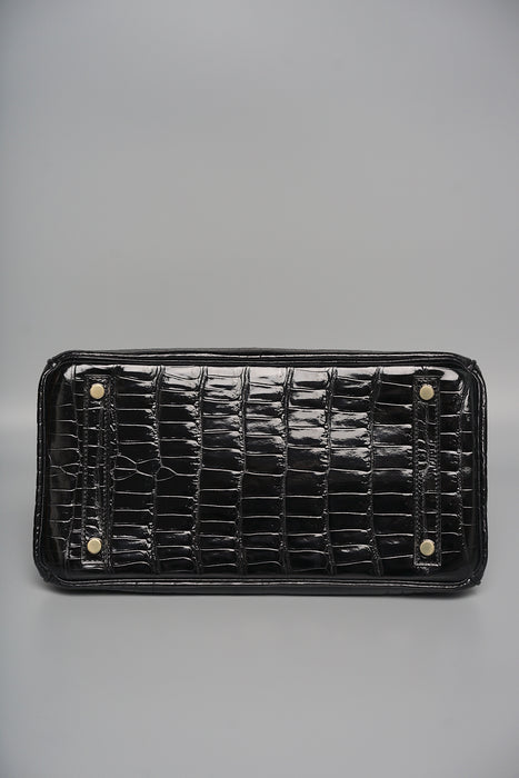 Hermes Birkin 30 in Black Shiny Porosus Ghw