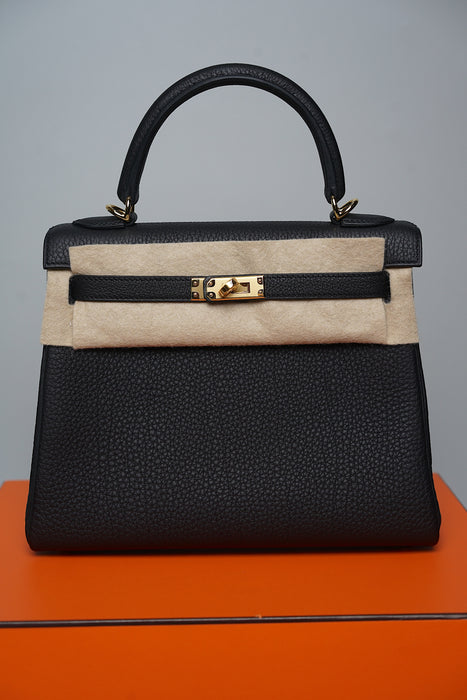Hermes Kelly 25 in Noir Togo Ghw (Brand New)