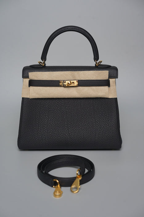 Hermes Kelly 25 in Noir Togo Ghw (Brand New)