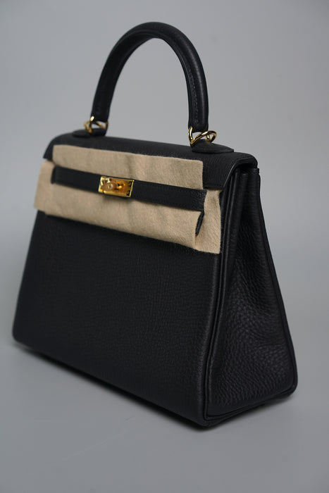Hermes Kelly 25 in Noir Togo Ghw (Brand New)