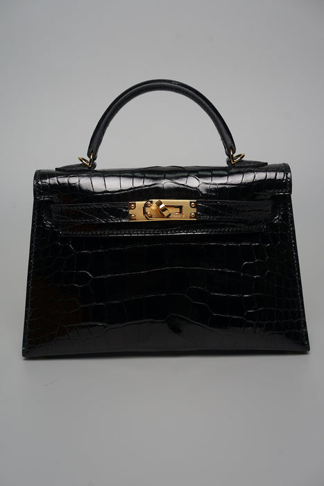 Hermes Kelly II Sellier 20 in Noir Shiny Alligator Ghw