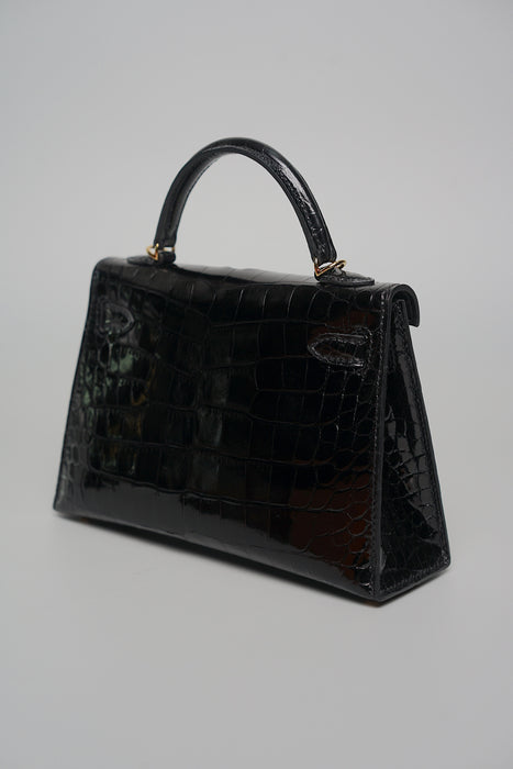 Hermes Kelly II Sellier 20 in Noir Shiny Alligator Ghw