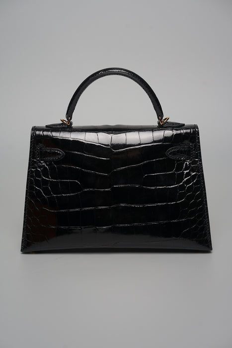 Hermes Kelly II Sellier 20 in Noir Shiny Alligator Ghw