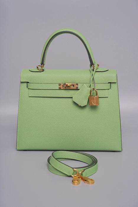Hermes Kelly 25 in Vert Criquet Ghw