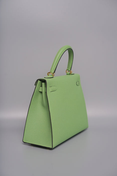 Hermes Kelly 25 in Vert Criquet Ghw