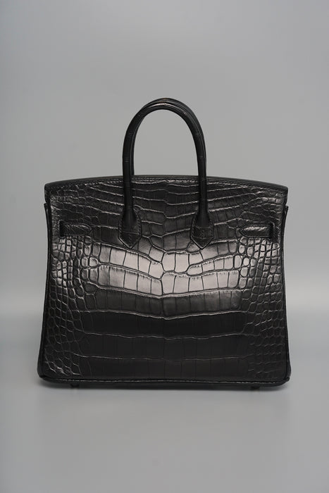 Hermes Birkin 25 in Black Shiny Porosus Phw (Brand New)