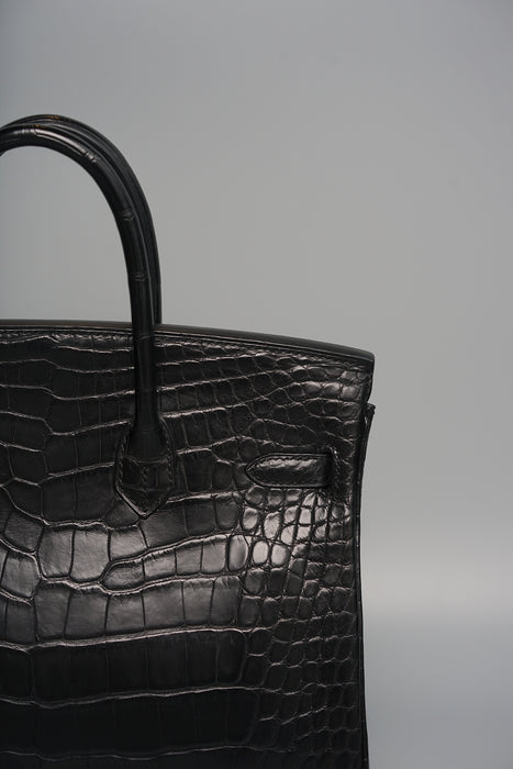 Hermes Birkin 25 in Black Shiny Porosus Phw (Brand New)