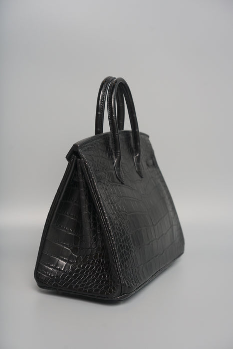 Hermes Birkin 25 in Black Shiny Porosus Phw (Brand New)