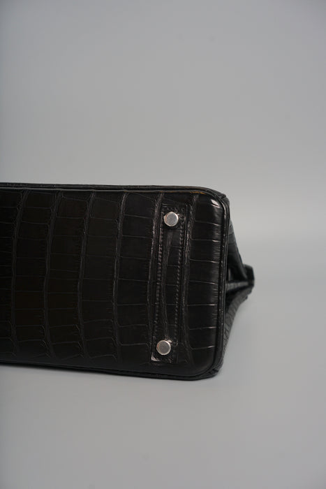 Hermes Birkin 25 in Black Shiny Porosus Phw (Brand New)