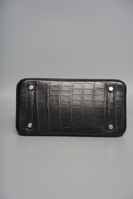 Hermes Birkin 25 in Black Shiny Porosus Phw (Brand New)