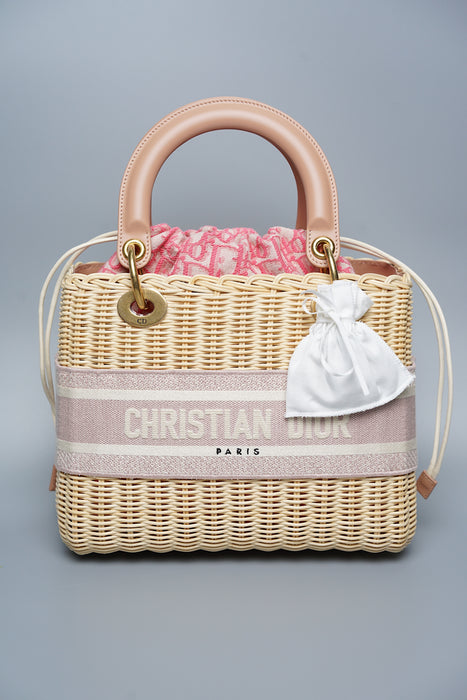 Lady Dior Wicker Bag Medium in Pink (Brand New)