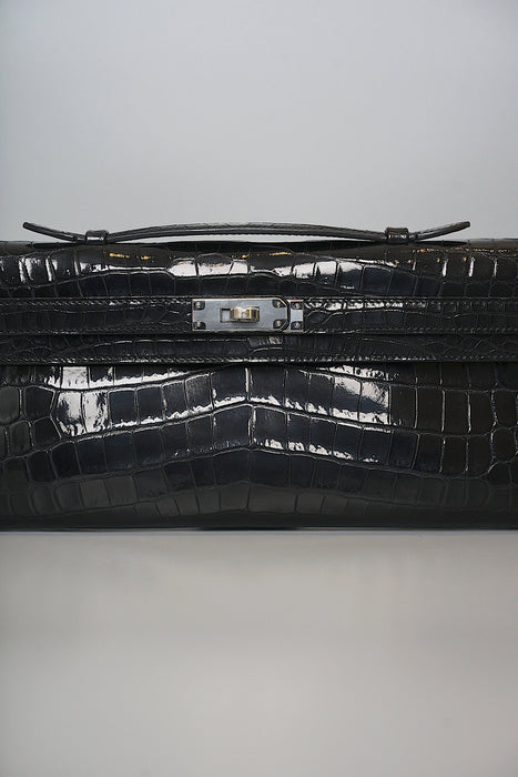 Hermes Kelly Cut in Black Shiny Alligator Phw