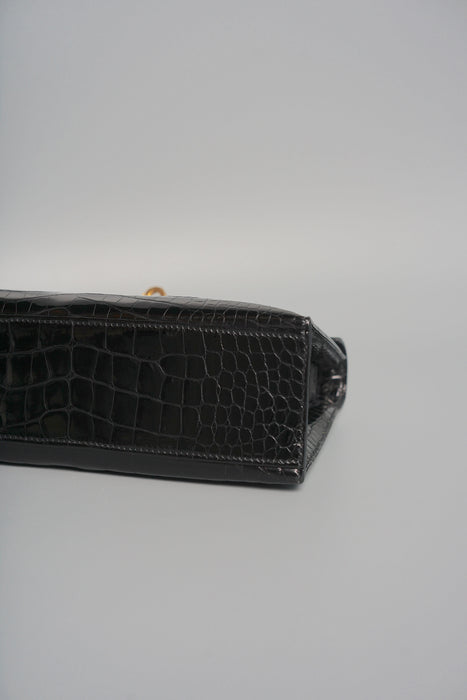 Hermes Kelly Pochette in Black Shiny Alligator Ghw( Brand New)