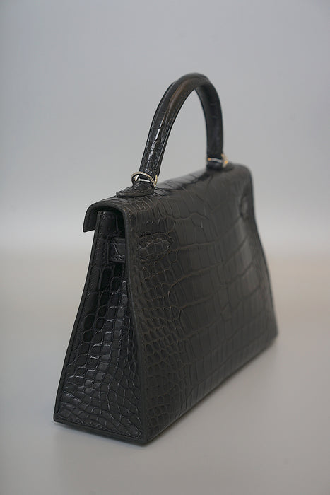 Hermes Kelly 20 in Black Matte Alligator Phw (Brand New)