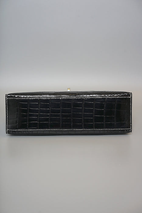 Hermes Kelly Pochette HSS in Black Shiny Alligator Phw