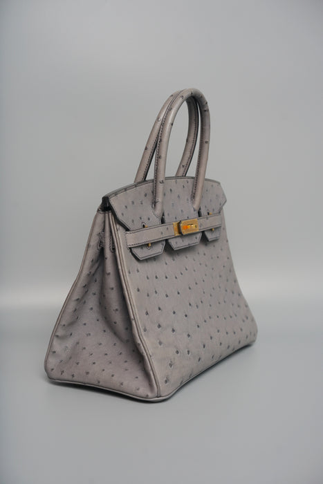 Hermes Birkin 30 in Gris Agate Ostrich Ghw