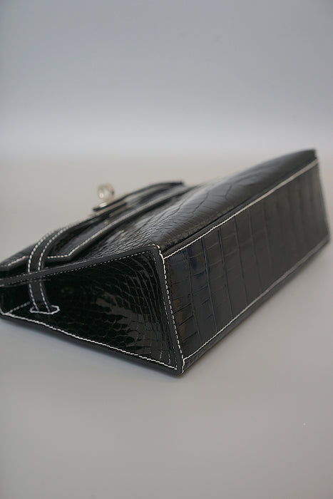Hermes Kelly Pochette HSS in Black Shiny Alligator Phw