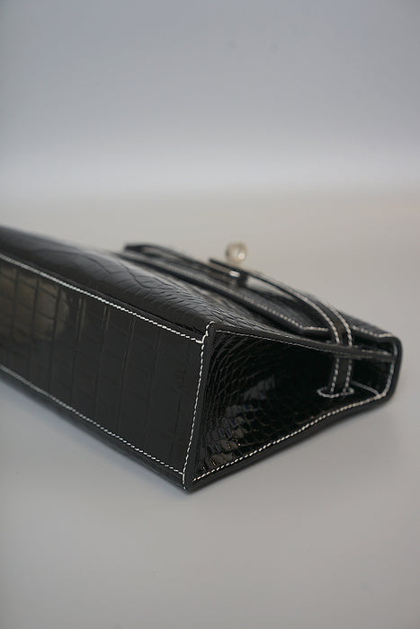 Hermes Kelly Pochette HSS in Black Shiny Alligator Phw