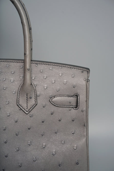 Hermes Birkin 30 in Gris Agate Ostrich Ghw