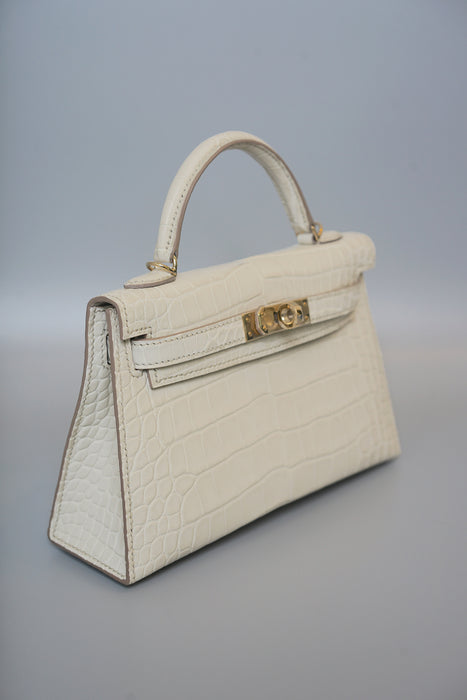 Hermes Kelly 20 in Beton Matte Alligator Permabrass (Brand New)