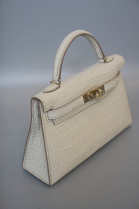 Hermes Kelly 20 in Beton Matte Alligator Permabrass (Brand New)