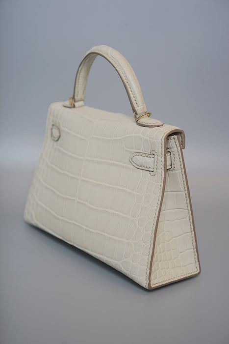 Hermes Kelly 20 in Beton Matte Alligator Permabrass (Brand New)