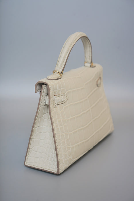 Hermes Kelly 20 in Beton Matte Alligator Permabrass (Brand New)