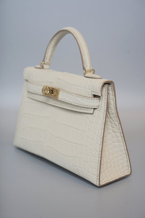 Hermes Kelly 20 in Beton Matte Alligator Permabrass (Brand New)