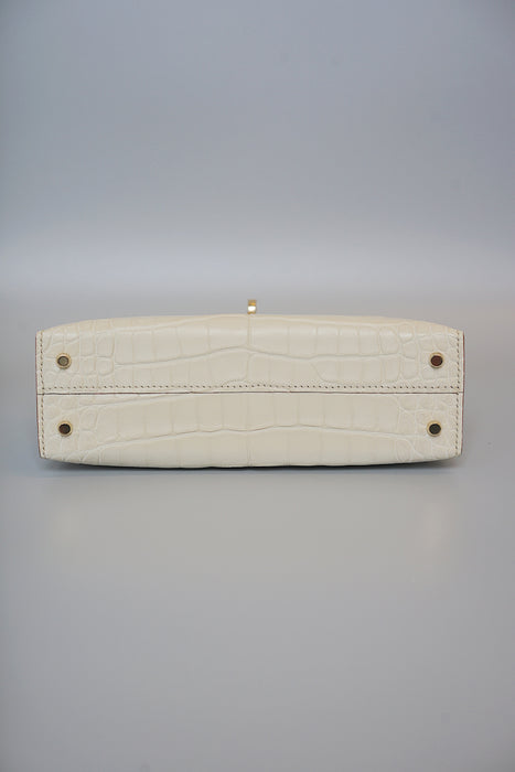 Hermes Kelly 20 in Beton Matte Alligator Permabrass (Brand New)