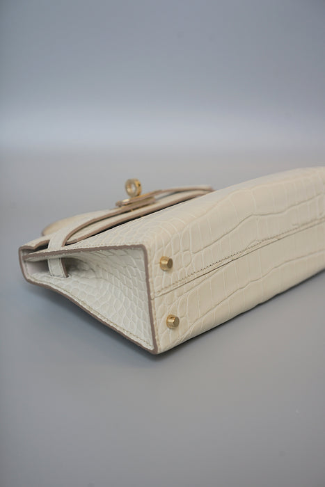 Hermes Kelly 20 in Beton Matte Alligator Permabrass (Brand New)