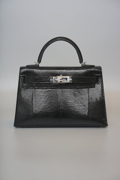 Hermes Kelly 20 in Black Shiny Lizard Phw (Brand New)