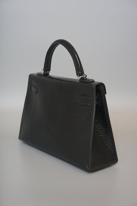 Hermes Kelly 20 in Black Shiny Lizard Phw (Brand New)