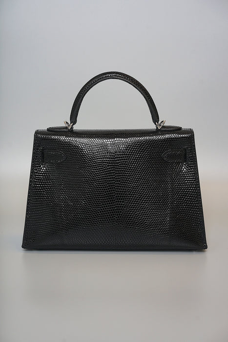 Hermes Kelly 20 in Black Shiny Lizard Phw (Brand New)