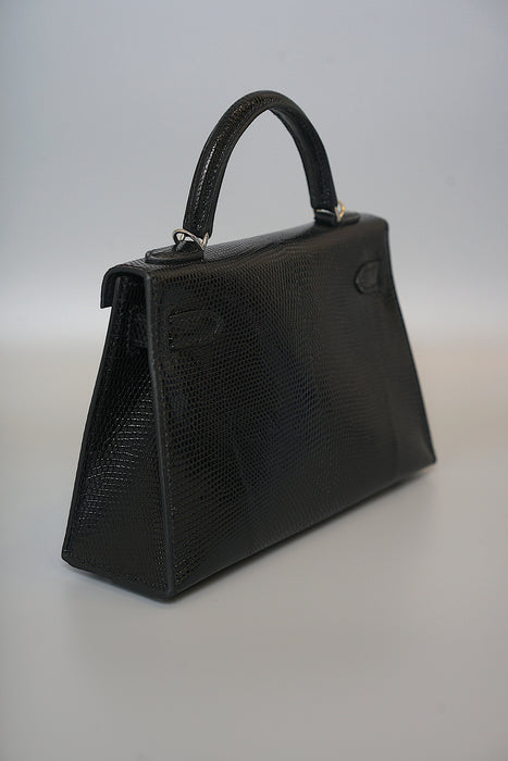 Hermes Kelly 20 in Black Shiny Lizard Phw (Brand New)