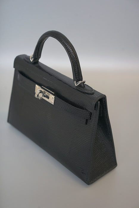 Hermes Kelly 20 in Black Shiny Lizard Phw (Brand New)