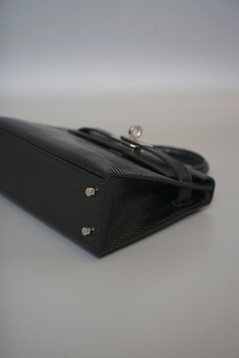 Hermes Kelly 20 in Black Shiny Lizard Phw (Brand New)