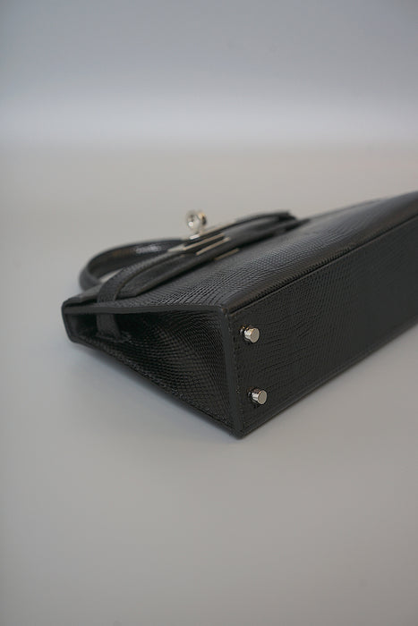 Hermes Kelly 20 in Black Shiny Lizard Phw (Brand New)